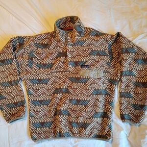 Patagonia Synchilla Snap T Fleece, Mens Small, Rare Brown and Blue Geometric